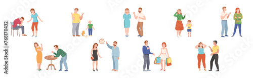 Arguing People Character Have Quarrel and Conflict Vector Set