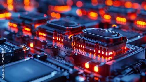 Close Up of Computer Processor With Red Lights
