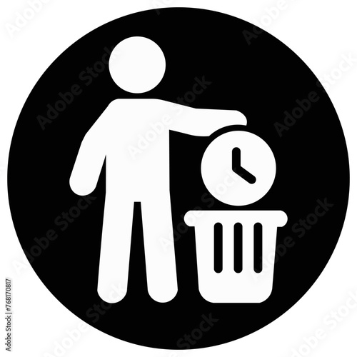 Illustration indicating waste of time, lack of productivity. Blank in a black circle