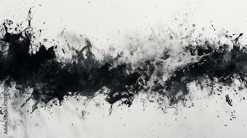 Grunge Black Ink Explosions, Dynamic Abstract Art on White Background with Copy Space