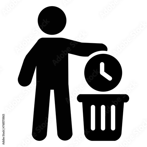 Illustration indicating waste of time, lack of productivity. In black with a transparent background