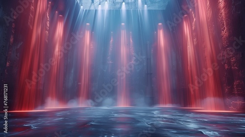 Stage With Red Curtains and Lights