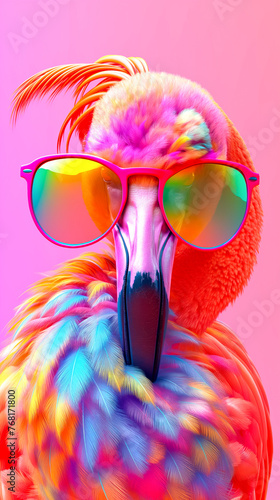 Stylish Flamingo with Trendy Sunglasses. Style, nature, and uniqueness concept © Svetlana Kolpakova