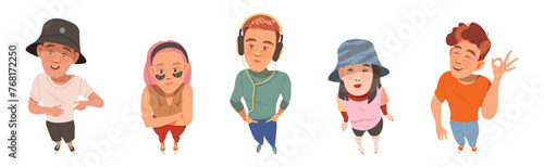 Smiling People Character Looking Up View from Above Vector Set