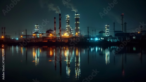 Factory Illuminated By Water at Night