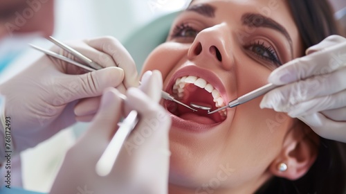 Woman Receiving Teeth Brushing From Dentist