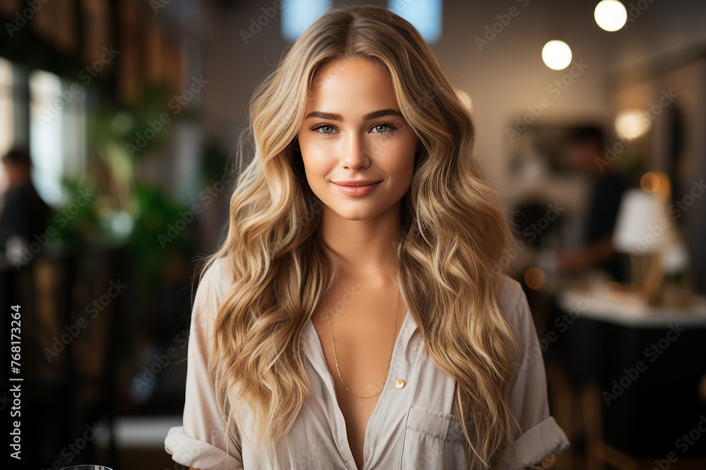 Hairdresser styling a clients hair in a modern salon generative ai Hairdresser styling a clients hair in a modern salon generative ai