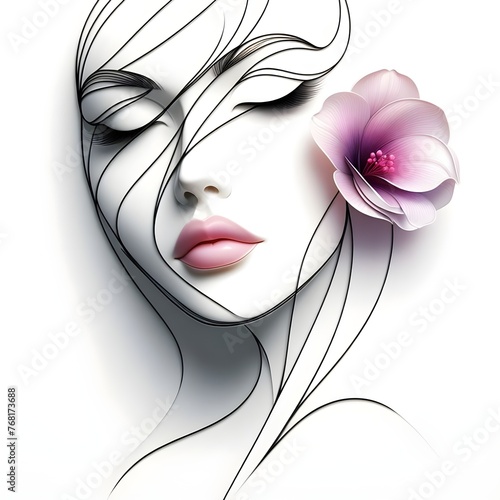 Ai generates beautiful woman face line style black and white luxury makeup beauty aesthetics salon spa illustration photo