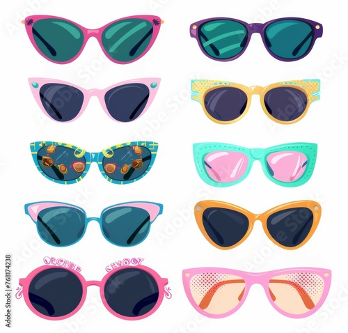 Watercolor glasses and sunglasses set - summer colors collection.