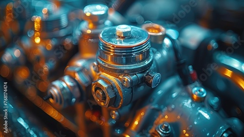 Cinematic photography of a car's fuel pressure regulator, its compact design hinting at the crucial role it plays in maintaining optimal fuel pressure for combustion, captured in ultra HD detail.