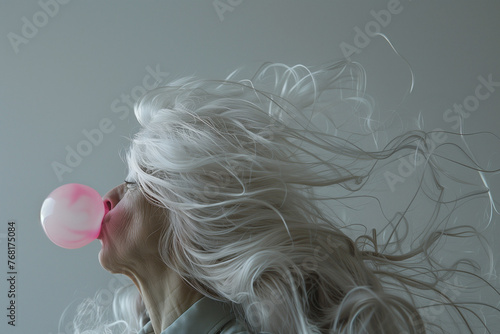 Wallpaper Mural mature woman making chewing gum bubble Torontodigital.ca