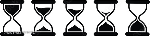 Hourglass timer icons set in trendy flat design symbol of time, waiting or loading. Black sandglass png file vector collection isolated on transparent background for apps and websites. EPS 10.