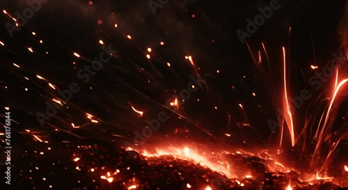zampllio di lava e scintille di fuoco, zoom su delle scintille di fuoco photo