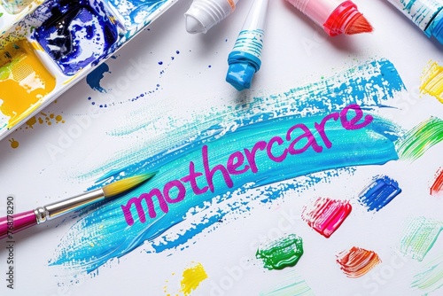 hand drawn watercolor brush strokes of text mothercare photo
