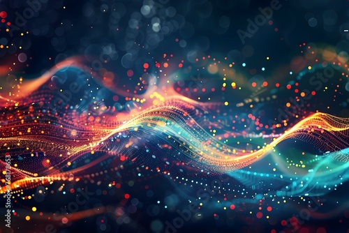 Abstract futuristic technology background with colorful light waves and network connections. Concept Abstract Art, Futuristic Technology, Colorful Light Waves, Network Connections