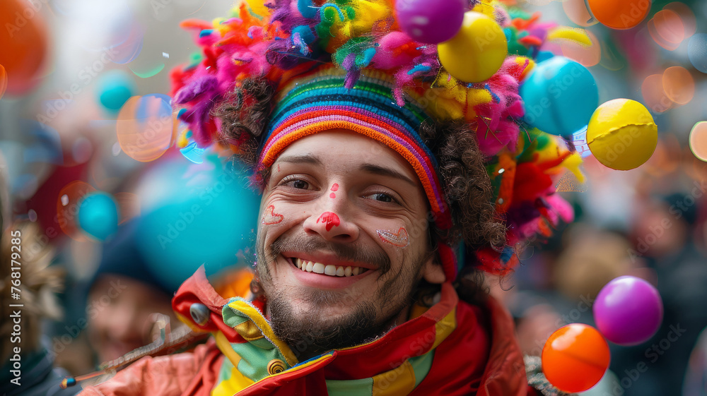 Man in colorful carnival costume smiling Man in colorful carnival costume smiling