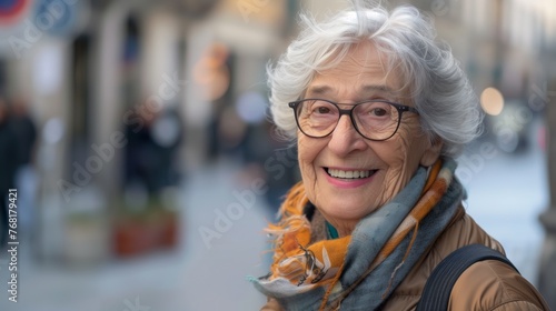 Mujer mayor mirando a la cámara sonriendo photo