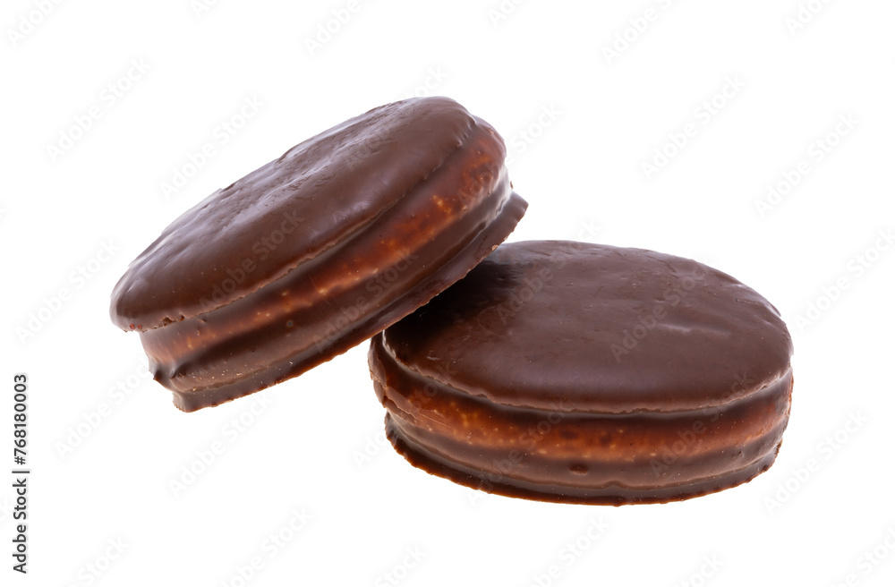 chocolate biscuit sandwich in chocolate glaze isolated chocolate biscuit sandwich in chocolate glaze isolated