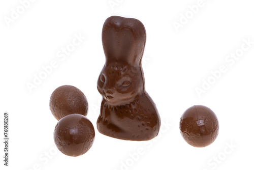 Easter chocolate bunny with eggs isolated