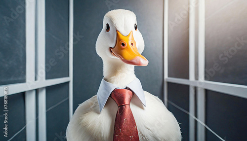 White duck in a tie, illustration.