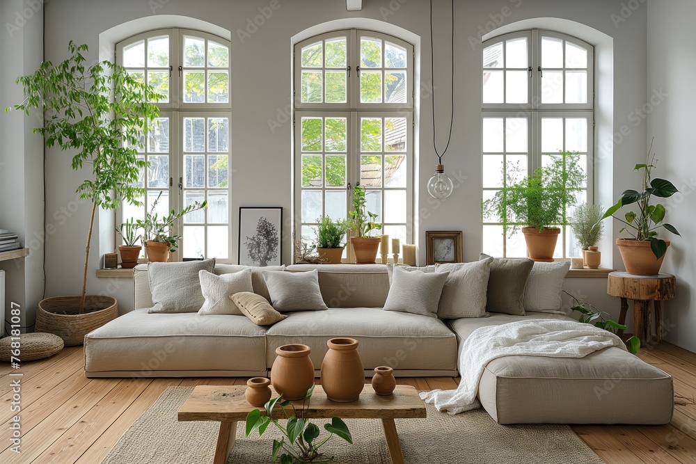 Interior design of modern apartment. Interior mockup. Scandinavian interior design. Generative AI Interior design of modern apartment. Interior mockup. Scandinavian interior design. Generative AI