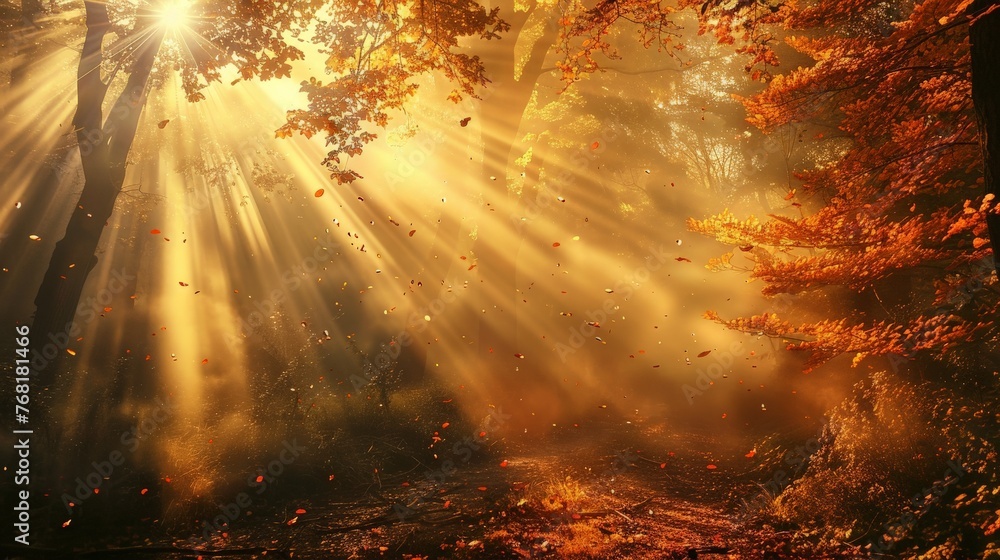 Obraz premium Sun Shining Through Trees in Forest