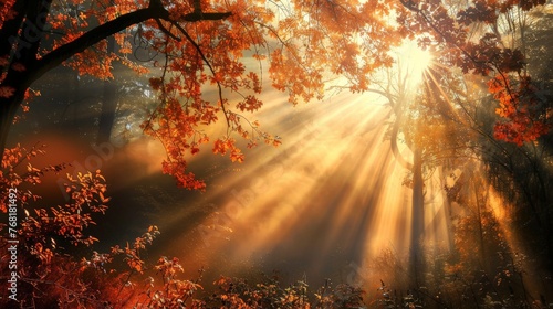 Sunlight Filtering Through Trees in Forest