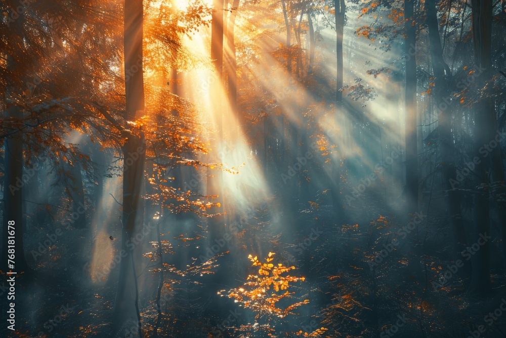 Sunlit Forest Filled With Trees