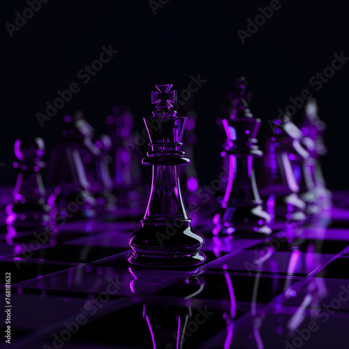 Glass chess on a glass board with purple lighting