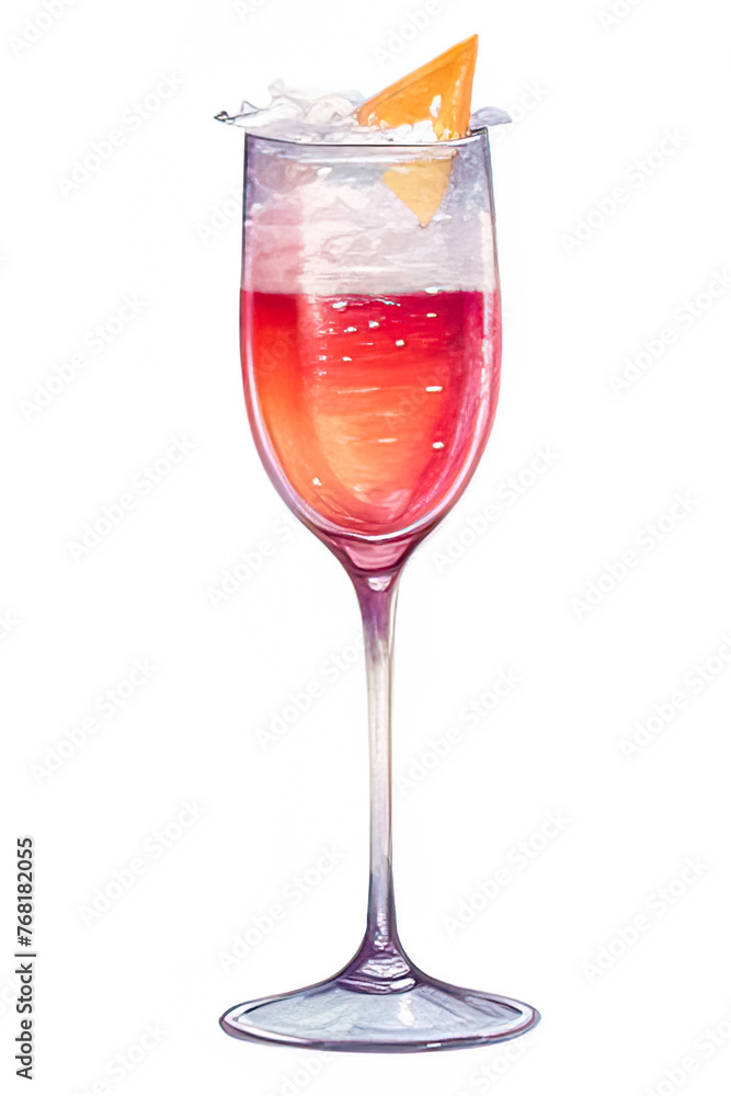 A glass of pink liquid with a slice of orange on top A glass of pink liquid with a slice of orange on top