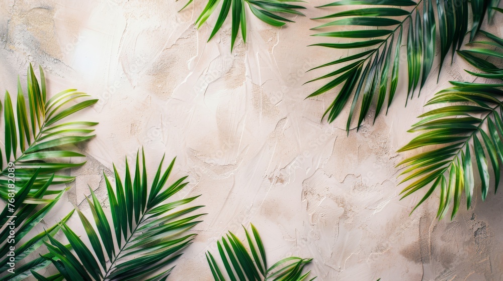 Palm Leaves Painting on Wall - obrazy, fototapety, plakaty 