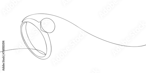 A single line drawing of a wedding ring. Continuous line ring icon. One line icon. Vector illustration