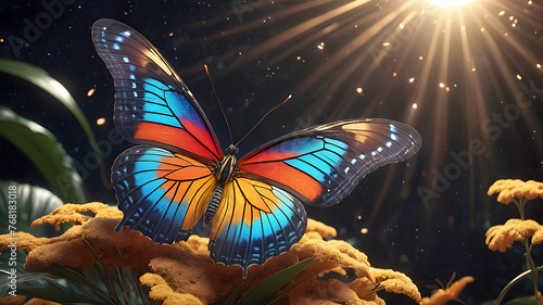 bright colorful tropical butterfly in a mysterious forest against the backdro...