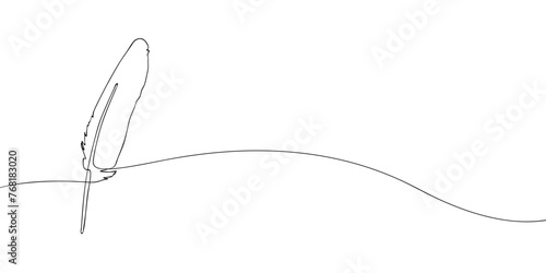 A single line drawing of a feather. Continuous line pen icon. One line icon. Vector illustration