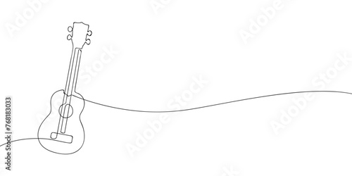 A single line drawing of a ukulele. Continuous line ukulele icon. One line icon. Vector illustration