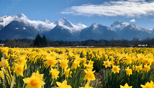 Daffodils field in front of Mount Cook
