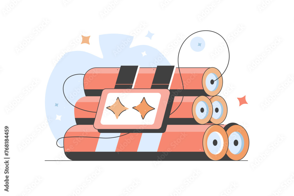 Naklejka premium Explosive dynamite countdown with wiring flat vector illustration