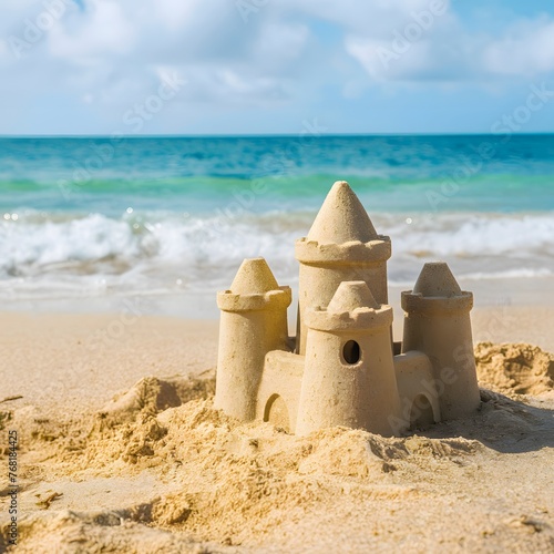 Sandcastle on seaside evokes relaxation and leisure in holiday concept For Social Media Post Size © Jawed Gfx