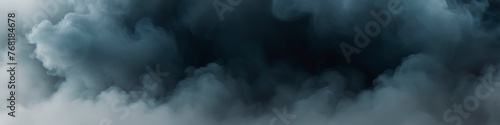 Abstract realistic gray smoke texture on dark background. Background for banner, poster, website header, place for text.