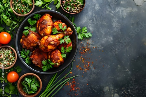 Delicious and Authentic Indian Chicken Dish with Aromatic Masala Spices: A Traditional and Mouthwatering Recipe. Concept Indian Cuisine, Chicken Recipe, Masala Spices, Traditional Dish