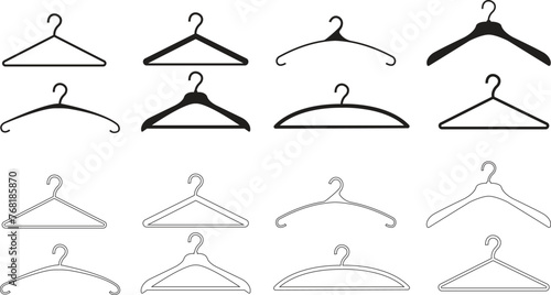 Hangers black icons. Clothes Hanger set. Laundry, Wardrobe. Fitting Room Symbol for Info Graphics, Design Elements, Websites, Presentation and Application Vector isolated on transparent background