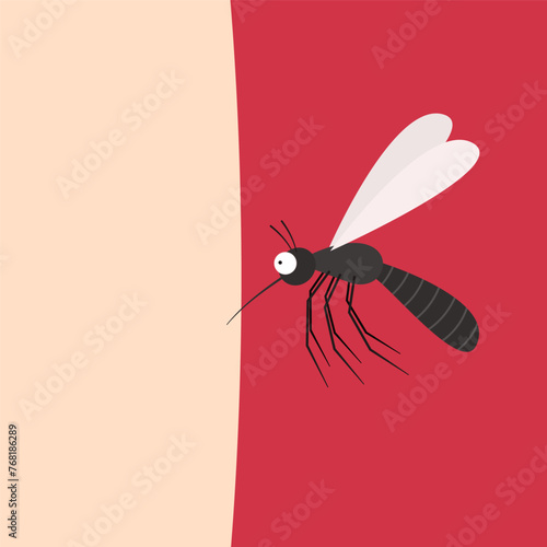 Mosquito cartoon. mosquito vector on white background. Mosquito on skin body.