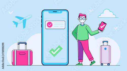 Digital Nomad’s Journey: A Man Traveling with Phone in Hand, Navigating the World with a Travel App