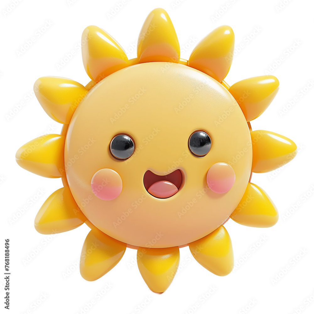 3D Kawaii icon Sun with diverse rays, isolated on white background, Whimsical Art,2d 3D Kawaii icon Sun with diverse rays, isolated on white background, Whimsical Art,2d