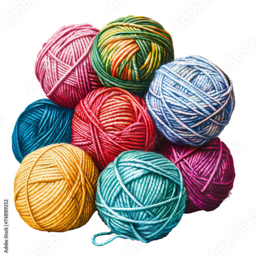 colorful yarn balls on transparent background
