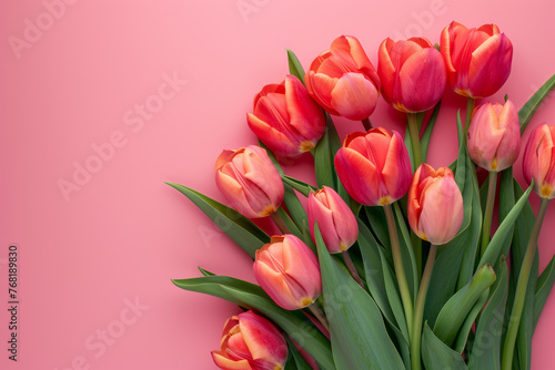Vibrant Tulip Bouquet on Soft Pink © M.Gierczyk