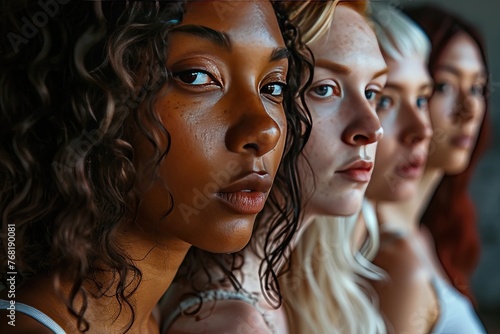 diverse group of women over dark background, international womens day concept. photo