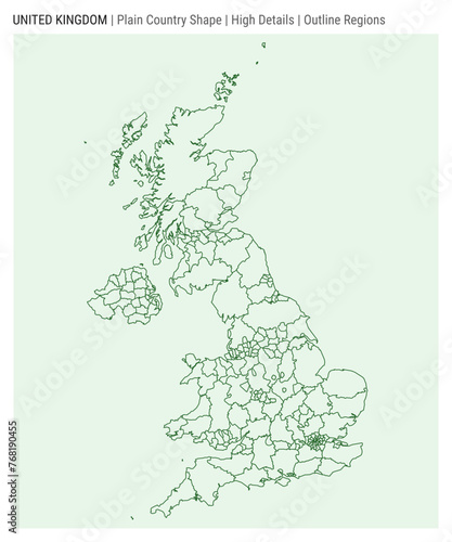 United Kingdom plain country map. High Details. Outline Regions style. Shape of United Kingdom. Vector illustration.