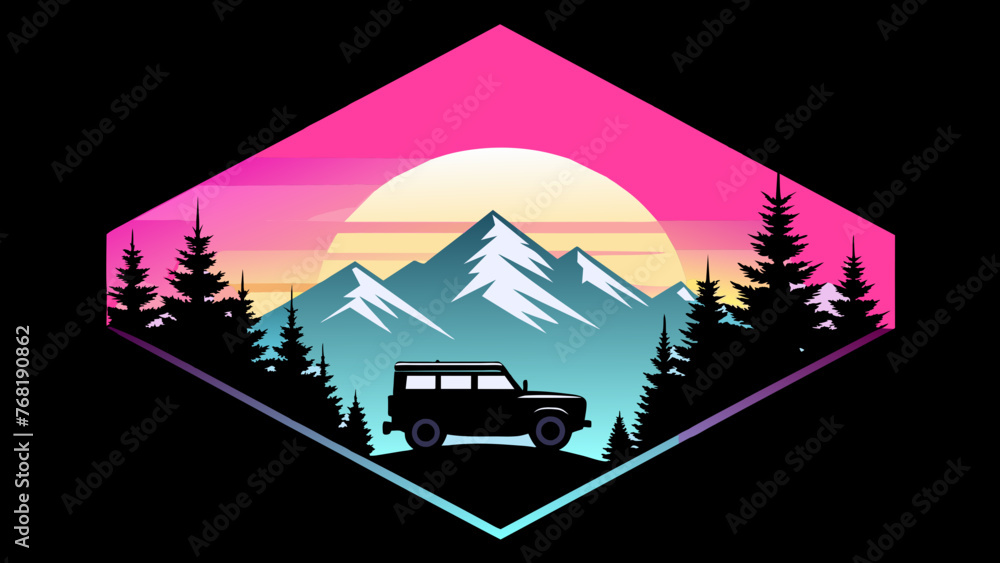 Journey to the Peaks: Travel Mountains Car T-Shirt Designs