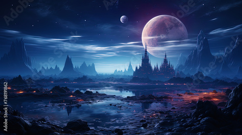 A planet with eternal ice and crystal mountains, like a frozen fairy tale in spac